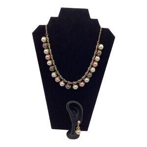Costume Jewelry Necklace & Drop Earrings Set With Multicolor Faux Pearl Accents